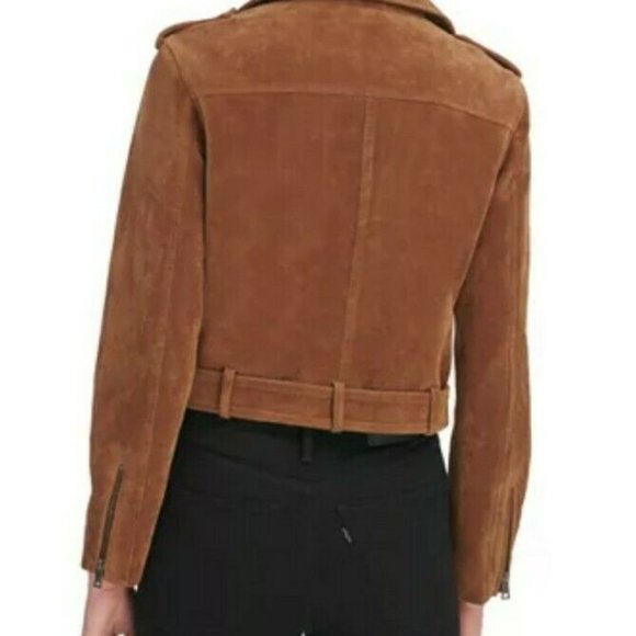 NWT Levi's Women's size 3X Faux Suede Belted Asymmetrical Moto Jacket Cognac Tan - Picture 6 of 10